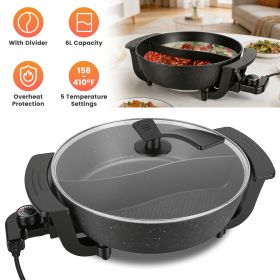 Dual-Flavor Electric Hot Pot 6L with Divider, 5 Temperature Control Non-Stick Shabu Shabu Pot