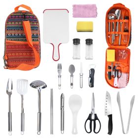 19Pcs Camping Cooking Utensil Kit Portable Picnic Cookware Outdoor Kitchen Equipment Gear Campfire Barbecue Appliances With Storage Bag (Option: Orange)