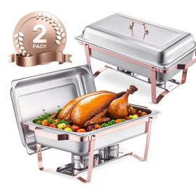 VEVOR Chafing Dish Buffet Set, 8 Qt 2 Pack, Stainless Steel Chafer with 2 Full Size Pans (Color: Rose Gold, Quantity: 2 Pack)