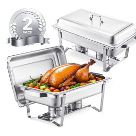 VEVOR Chafing Dish Buffet Set, 8 Qt 2 Pack, Stainless Steel Chafer with 2 Full Size Pans (Color: Silvery, Quantity: 2 Pack)