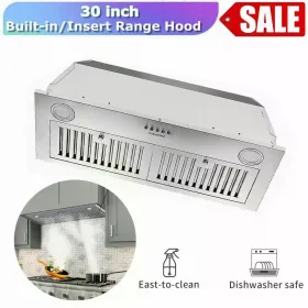 30" Built-In Insert Range Hood 600CFM Kitchen Vent LEDs Convertible Fan Sliver (Option: 30inch)