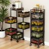 Rotating Kitchen Storage Shelf 5 Tier, Metal Fruit Vegetable Storage Basket Multi-Layer Vegetable Rack Storage Trolley on Wheels