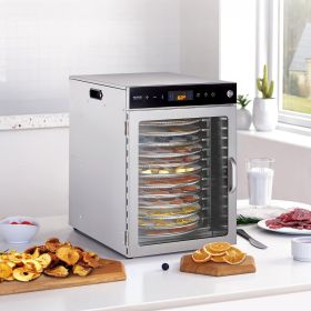 12 Trays Rotary Food Dehydrator Machine Stainless Steel 800W Jerky Fruit Drying (Option: silver)